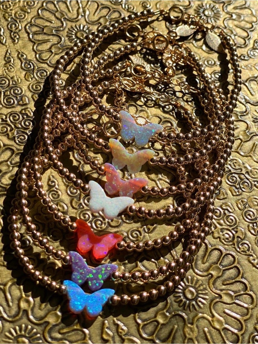 Hazel Boutique Opal Butterfly gold beaded bracelet